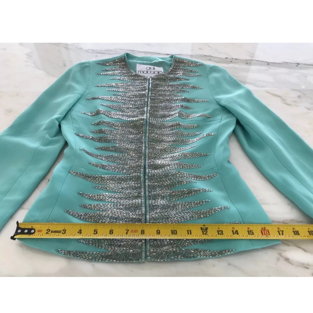 GAI MATTIOLO VINTAGE AQUA SILVER BEADED JACKET SIZE US 8 - Picture 8 of 13